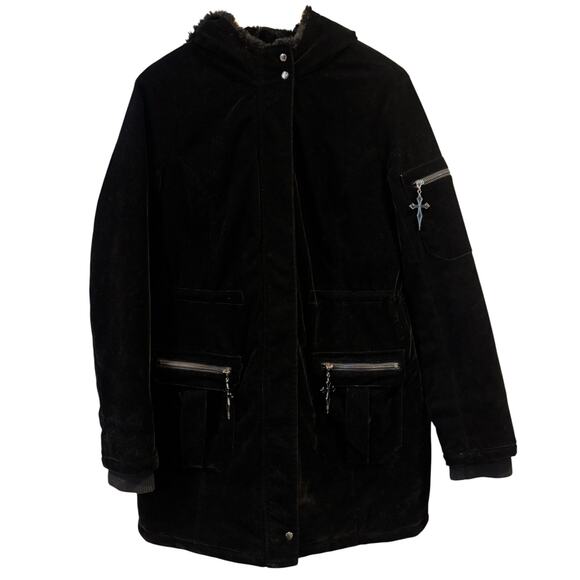Killstar Stormy Daze Velvet Faux Fur Hood Goth Parka Jacket, Women's size large - Picture 4 of 11